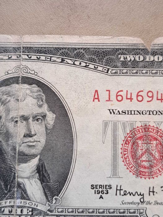 2 долара САЩ, 1963 ,рядък куриоз- двоен печат.