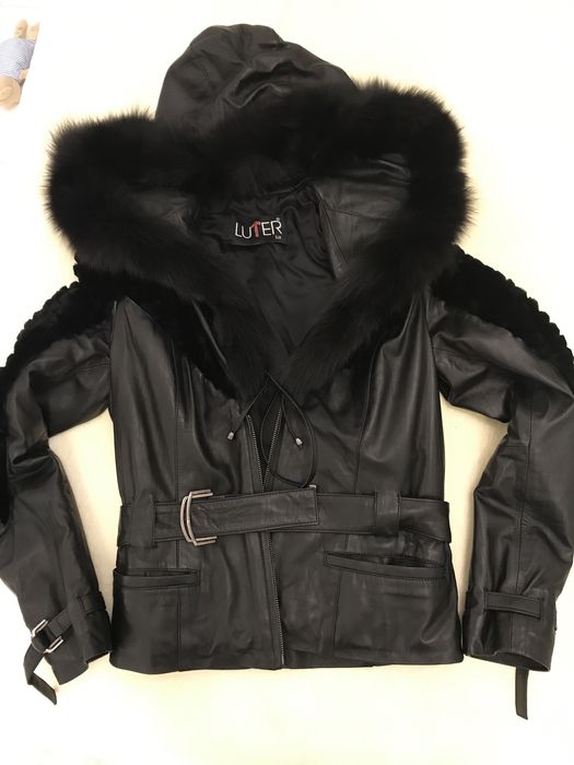 Geaca cu cordon in talie piele plus blana naturala