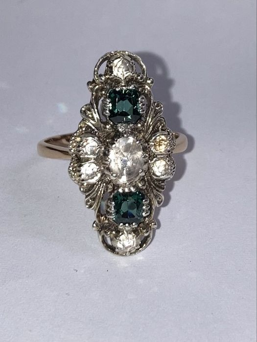 Inel antic aur 18kt.cu safire albe si turmaline