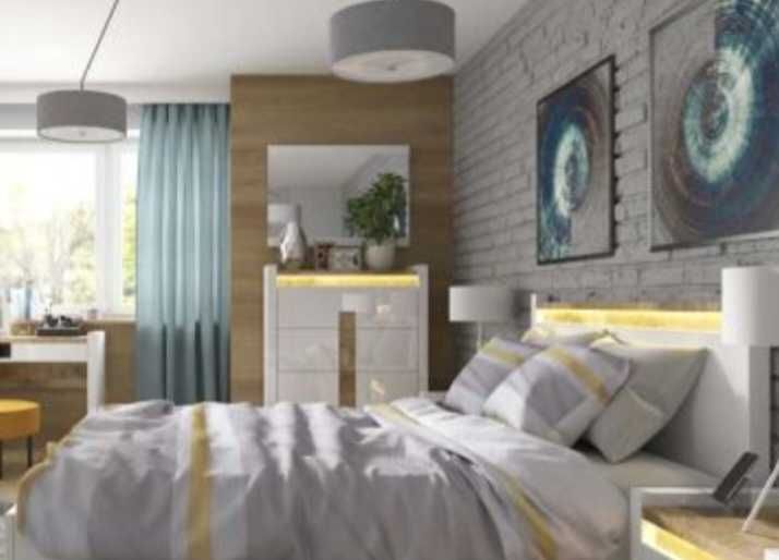 Комод бял гланц с топла светлина