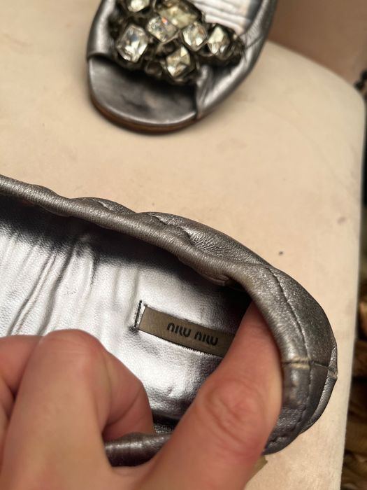 Miu Miu sandale/ balerini  flat, argintii cu cristale