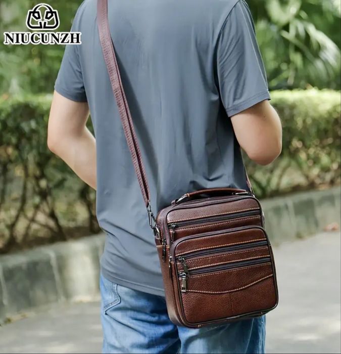 Мъжка класическа кожена чанта/Черна и Кафява естест. кожа -9% Промоция