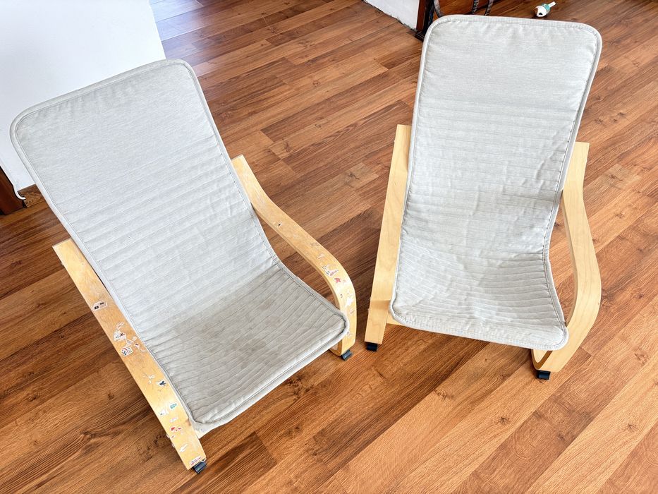 Fotoliu IKEA pentru copii, furnir mesteacăn, bej deschis