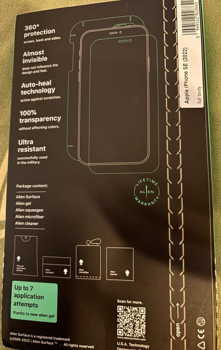 Folie 360, full body, Apple iPhone SE(2022), Alien surface, sigilat