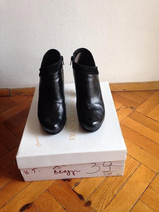 Черни боти на висок ток от ествествена кожа