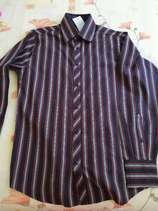 Camasa NOUA neagra cu dungi rosii si gri Teddy`s M