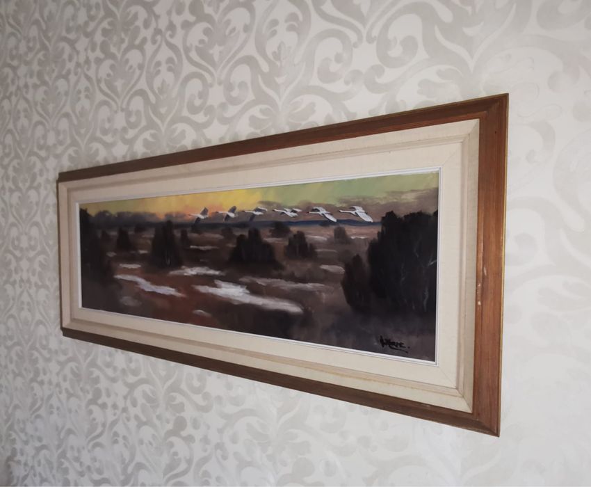 Антикварна картина живопис масло на платно авторска подписана в рамка