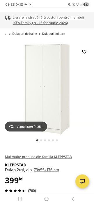 Dulap Ikea alb in 2 usi