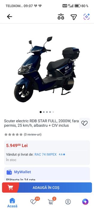 Scuter electric Rdb star 2000 w - fara permis - nou