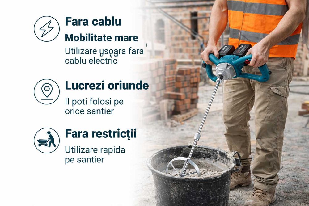 Mixer materiale constructii pe baterii 48V – 6 viteze, puternic