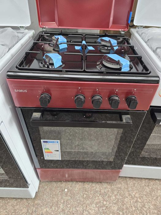 Aragaz Nou Resigilat Samus SM566APGS, 4 Arzatoare gaz, Cuptor Gaz, 49 L, Burgundy/Negru
