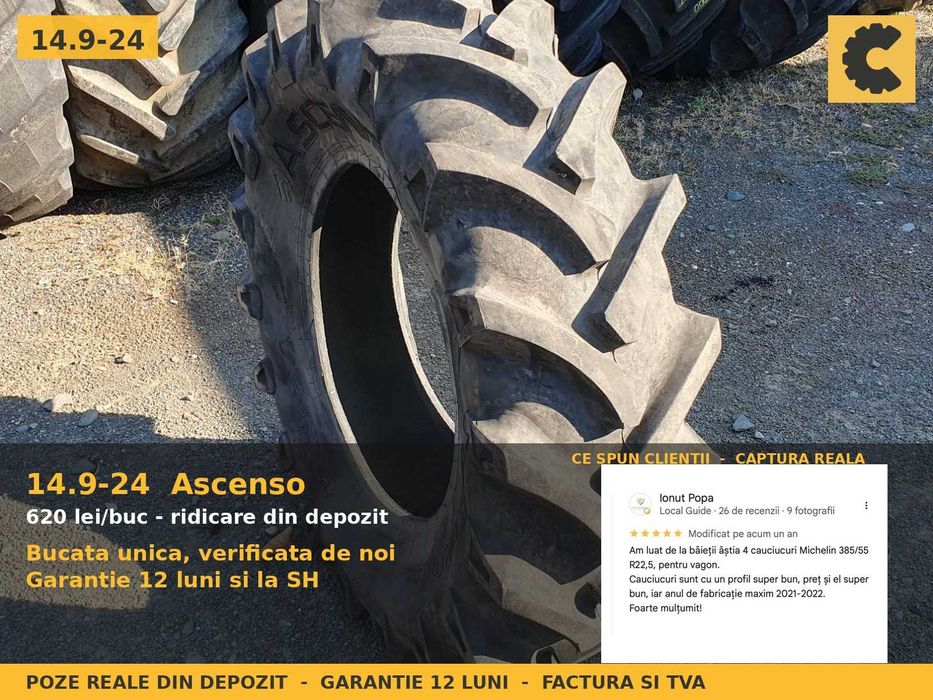 ANVELOPE 14.9-24 14.9 24 149-24 380/85-24 Ascenso TDB120 DOT 2021 Cauciucuri Tractor Punte Fata SH GARANTIE