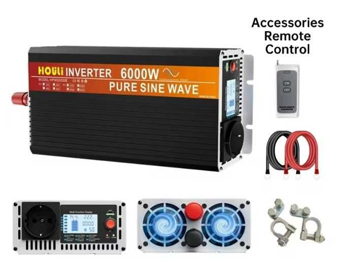 Invertor Houli 12V 6000W Sinus pur cu telecomanda si priza USB