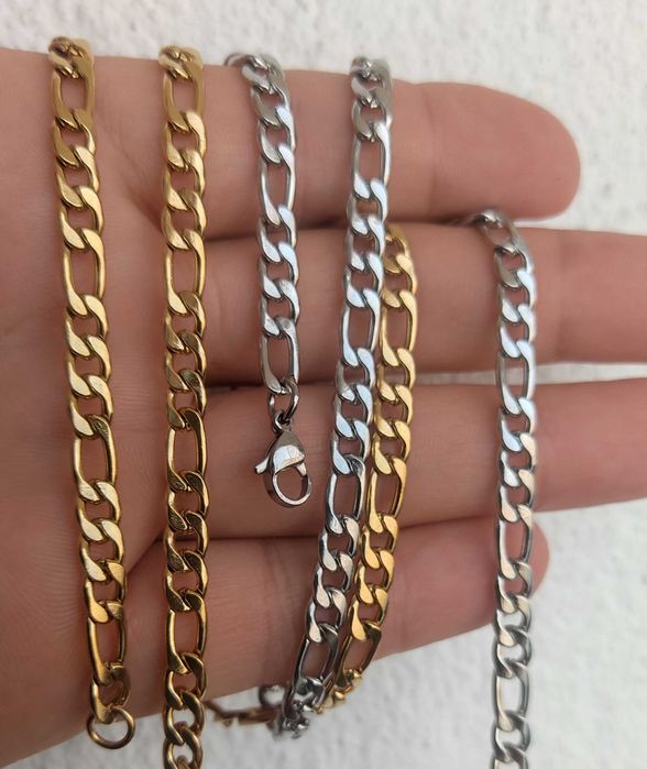 синджир ланец, цвят: златен и сребърен, от медицинска стомана, гривна