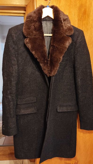 Palton slim 46 S de lux The Kooples lana moale guler rever iepure navy