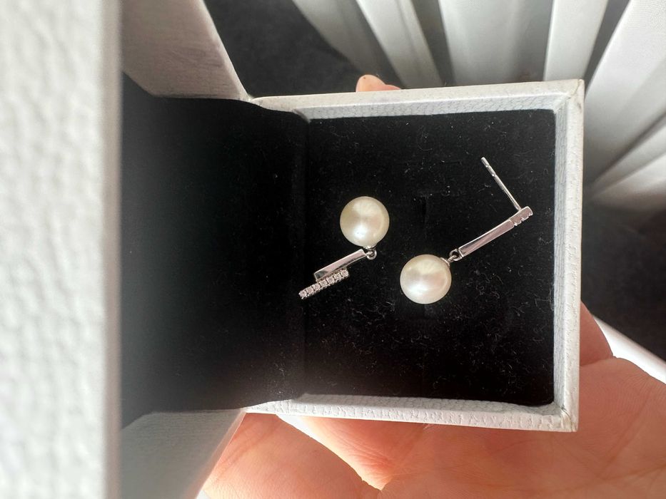 Cercei cu perle naturale 7–7,5 mm + argint 925