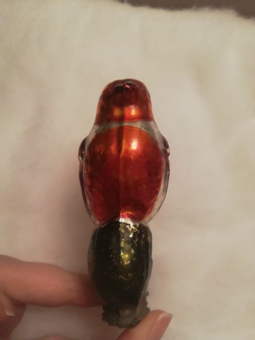 Елочная игрушка птица на камне советских времён