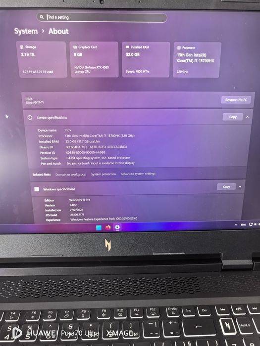 Геймърски лаптоп Acer Nitro 5 (AN17-71) | RTX 4060 | 32GB RAM | 1TB SSD