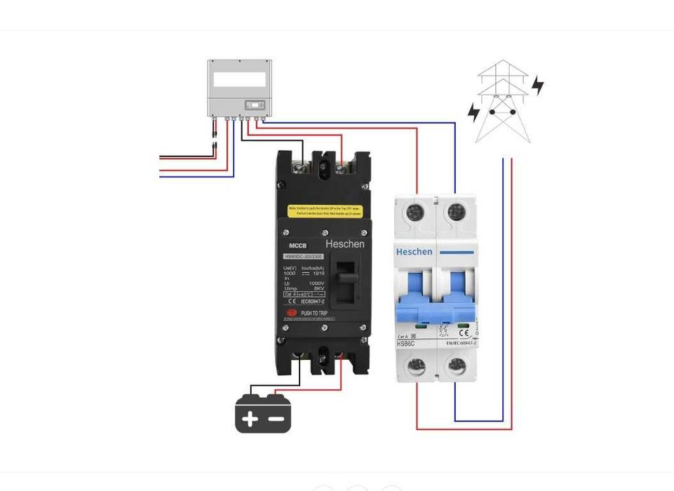 Întrerupător DC 300A 1000V Heschen HSM3DC - MCCB 2P pentru Solar / Baterii