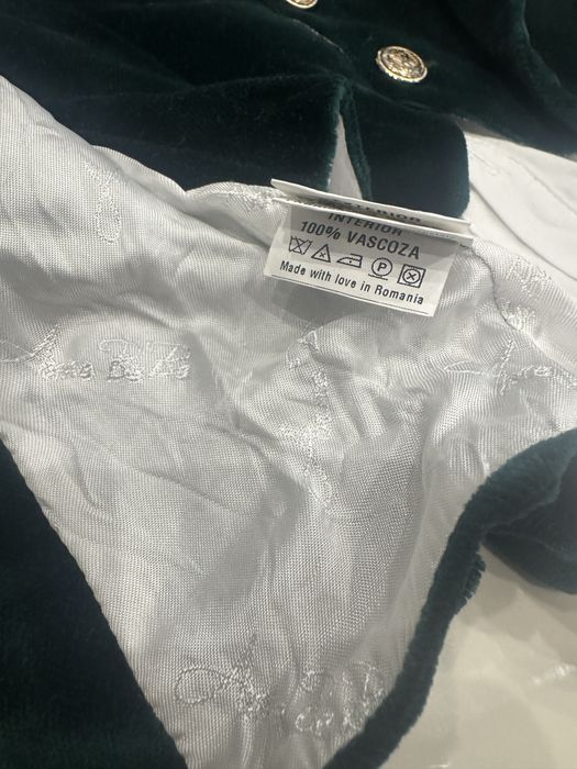 Costum elegant bebe băiat 3–6 luni (68 cm), NOU, catifea verde, 4 piese