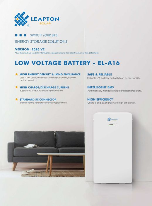 Baterie solara Leapton 16 kWh 51.2V LiFePO4 AutoIncalzire IP65 cu BMS integrat - EL-A16