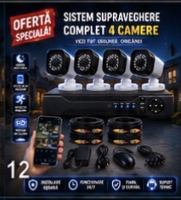 Vindem si Montam Camere Supraveghere Video KIT Complet 4/8/12 CAMERE