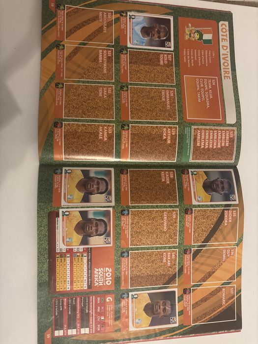 Частично попълнен албум Панини Световно 2010