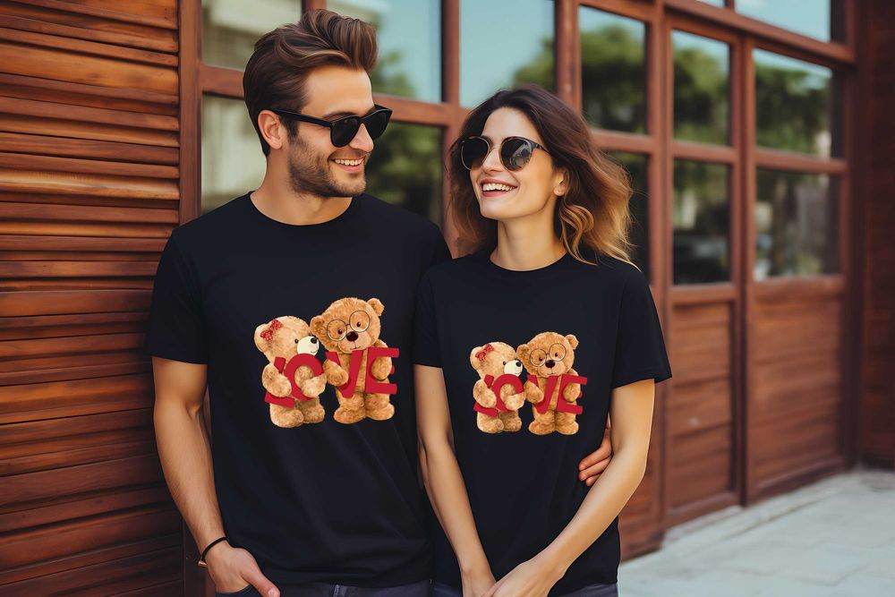 Тениски за двойки с Мечета. Забавни тениски за Влюбени, You and Me