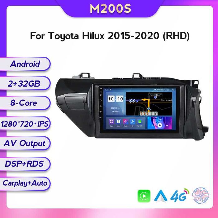 Navigatie Android 11 Toyora Hilux 2016  1/8 Gb Waze CarPlay Bt GPS