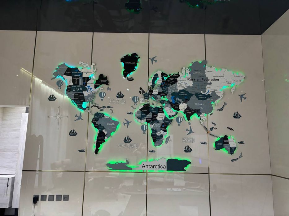 LED chiroqli, 3D Dunyo Xarita- Uy va Ofis uchun