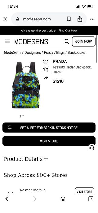 PRADA Tessuto Radar Backpack, Black RTP 1210$