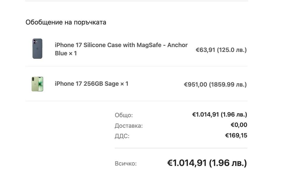 iPhone 17 256GB Sage + iPhone 17 Silicone Case with MagSafe - Anchor Blue