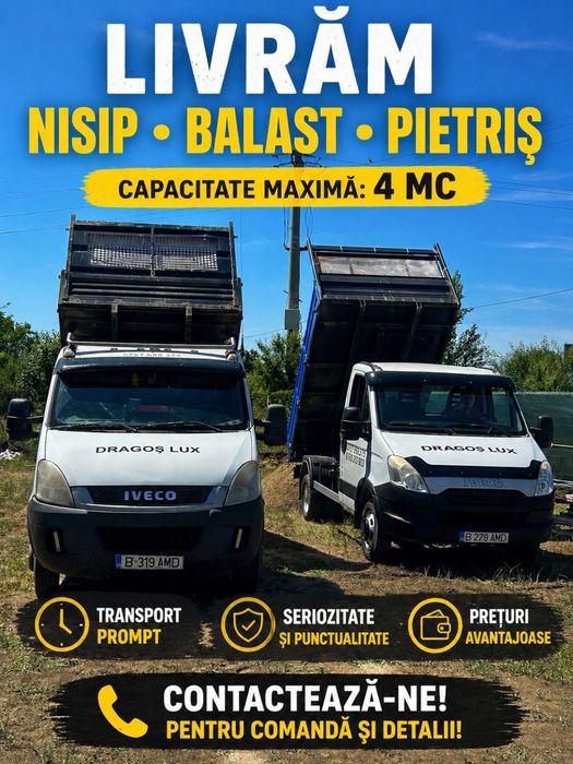 Nisip balast pietris/pamant de flori /18 mc - 4 mc (comuna berceni/dobreni,colibasi,popesti leordeni,comana,mihai bravu,jilava-1 decembrie