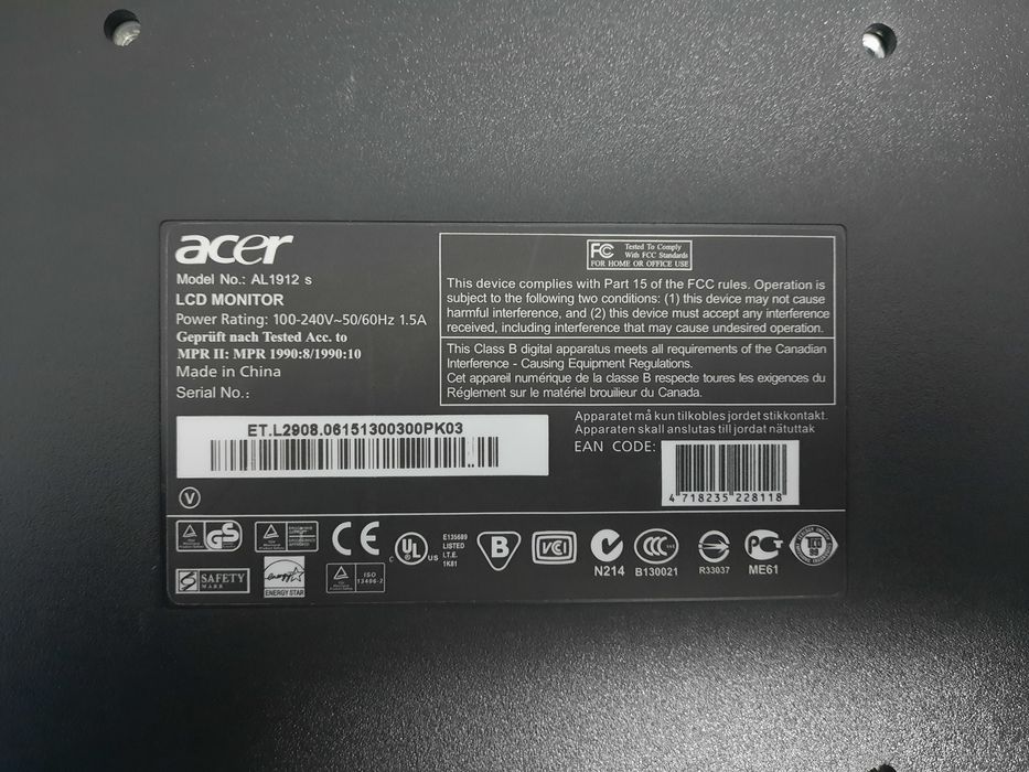 Vând monitor Acer AL1912, funcțional, Cabluri inclusiv, d