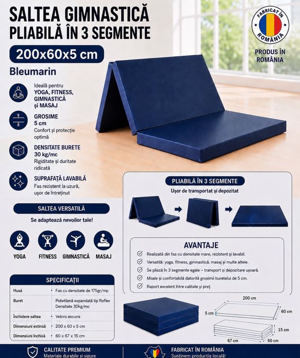 Saltea gimnastica pliabila 200X60X5 cm