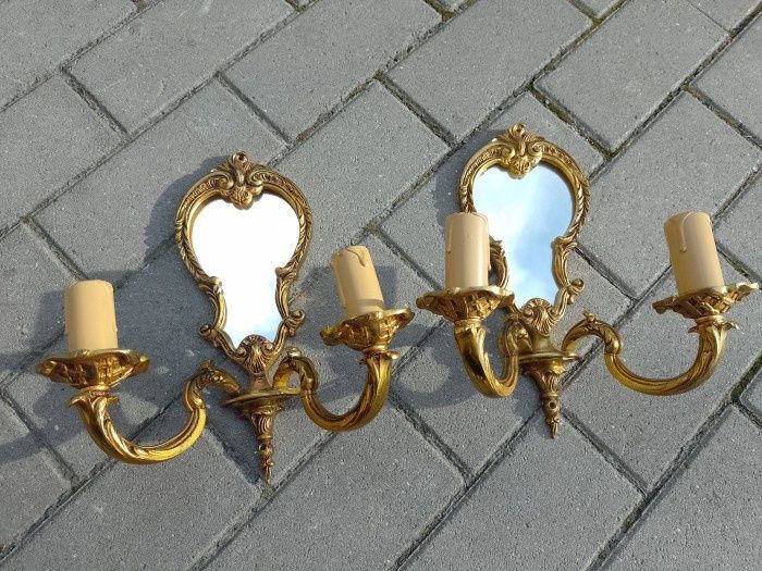 Superba pereche aplice vechi din bronz masiv și oglinda in stilul fran