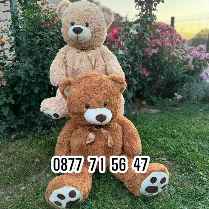 Плюшен мечок 100см с панделка ГОЛЯМ 1м кафяв бежов плюшено мече мечка