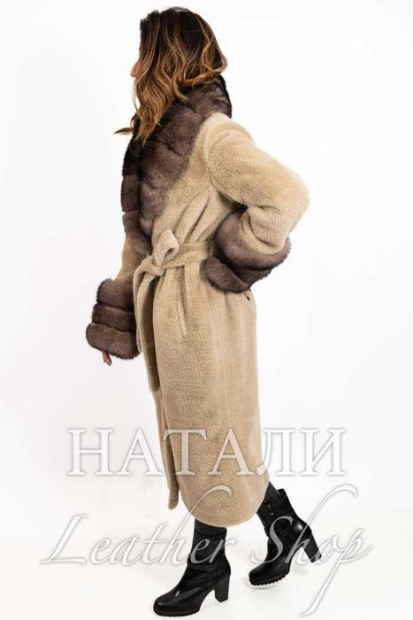 Кожух от алпака с косъм Амелия