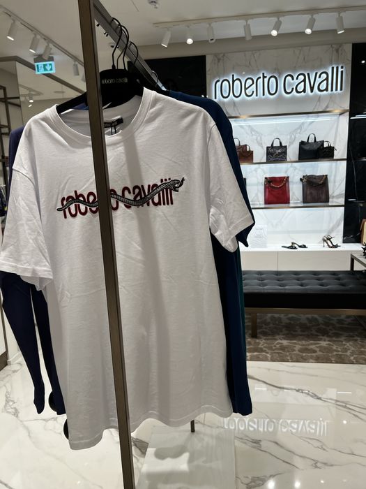 Оригинална Roberto Cavalli Бяла Тениска Snake Logo – Размер L