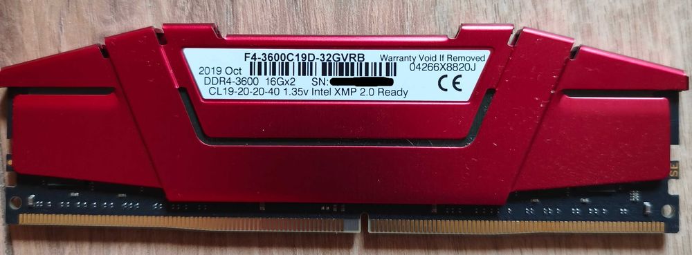 Продавам оперативна памет G.Skill Ripjaws V, DDR 4-3600 MH, 16 Gb x 2