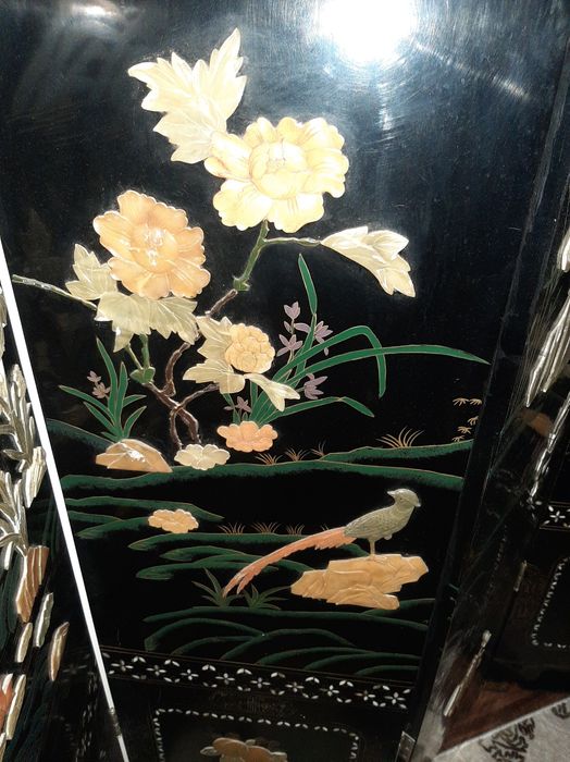 Ширма 18 го века, антикварная перламутр и натуральные камни