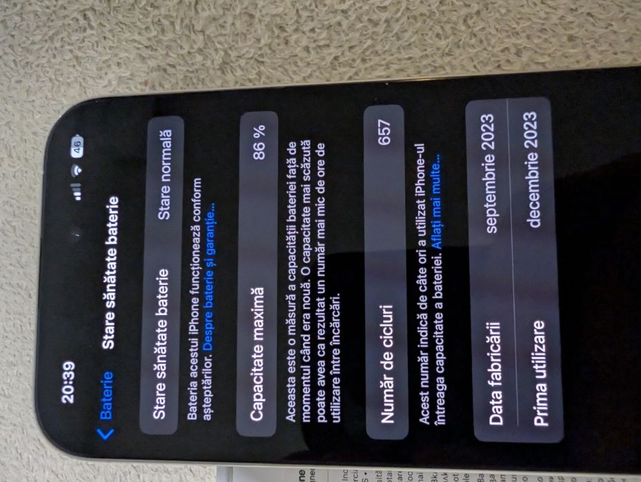 Vând schimb iPhone 15 PRO, 256 GB,  în cutie, stare foarte bună.