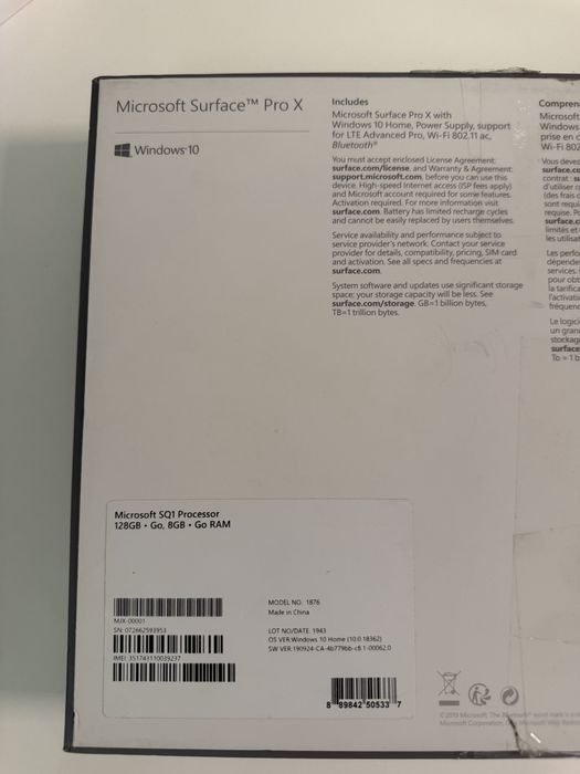 Microsoft Surface Pro X – SQ1, 8GB RAM, 128GB SSD, LTE – cutie originala