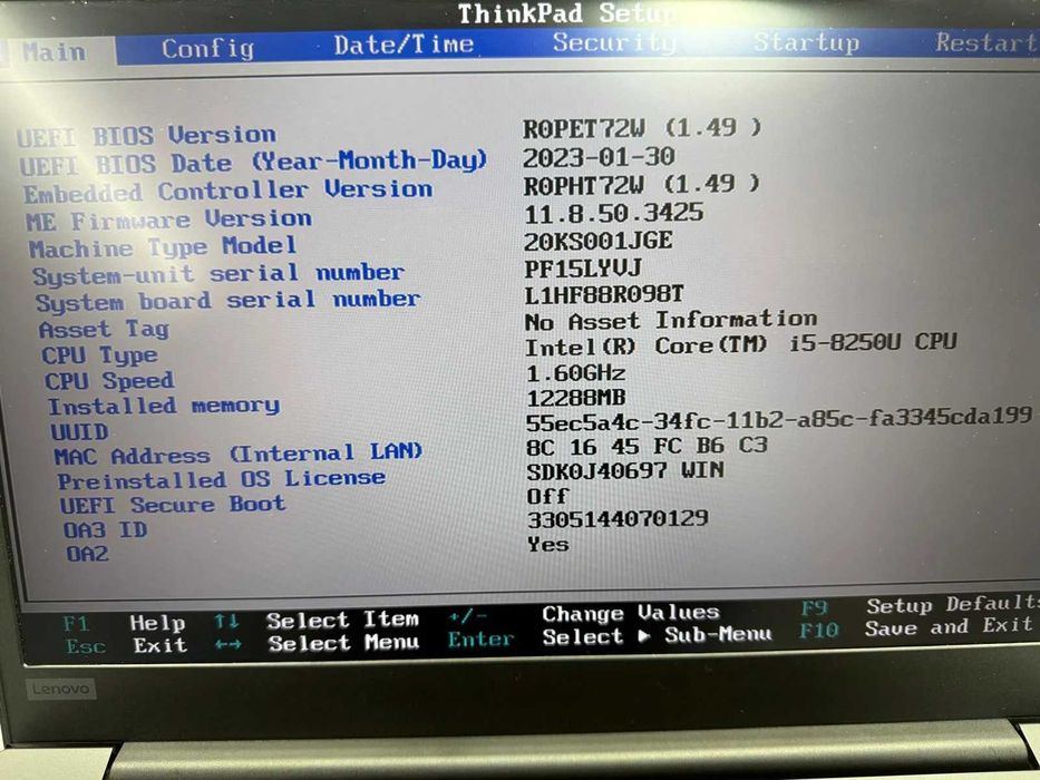 Laptop SH Lenovo E580 i5-8250U 12Gb RAM Ssd 256Gb 15.6 inch display
