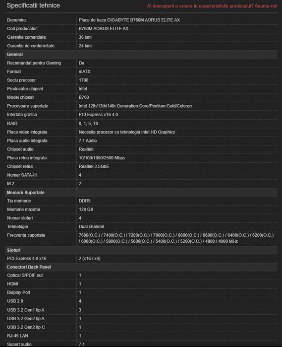 Procesor i9 13900K + Placa de baza GIGABYTE B760M AORUS ELITE AX