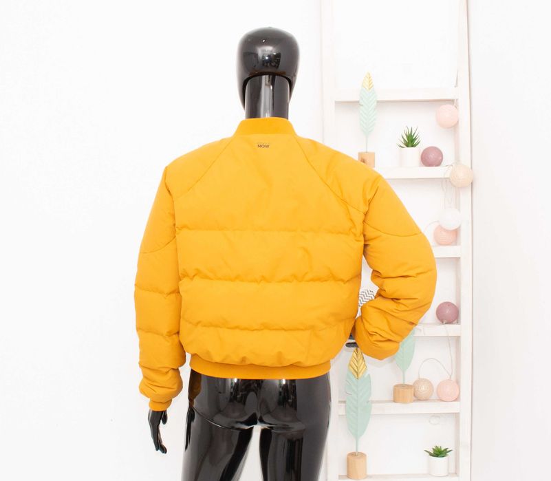 JOHAUG дамско пухено яке цвят горчица бомбер пълнеж пух пера S