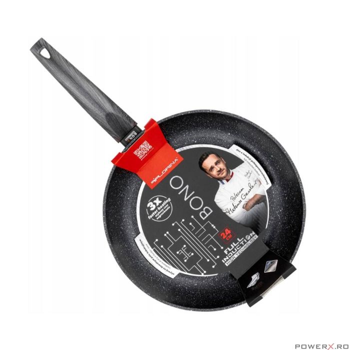 Tigaie din aluminiu, 24cm, manere din bachelit in imitatie de lemn, cu