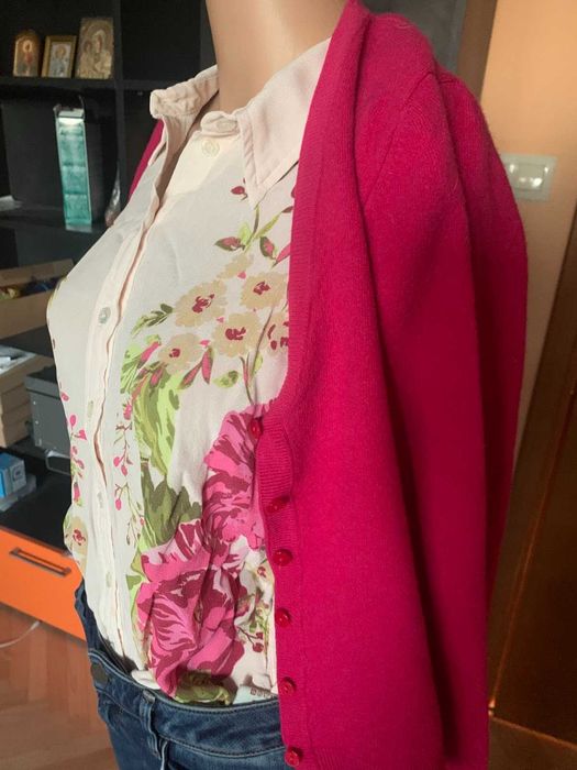 Жилетка Benetton цвят фуксия ( мерино), размер S/XS