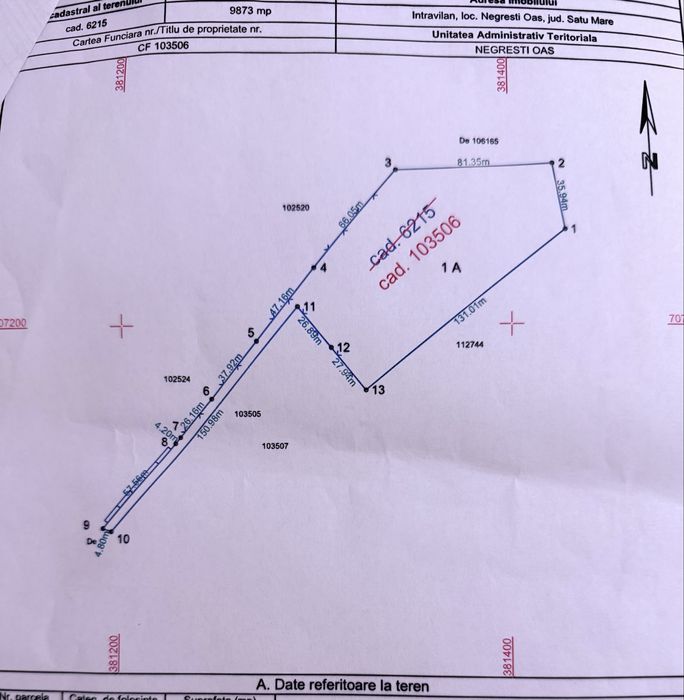 Vand teren intravilan, 98,8 arii, pretabil contructii comerciale