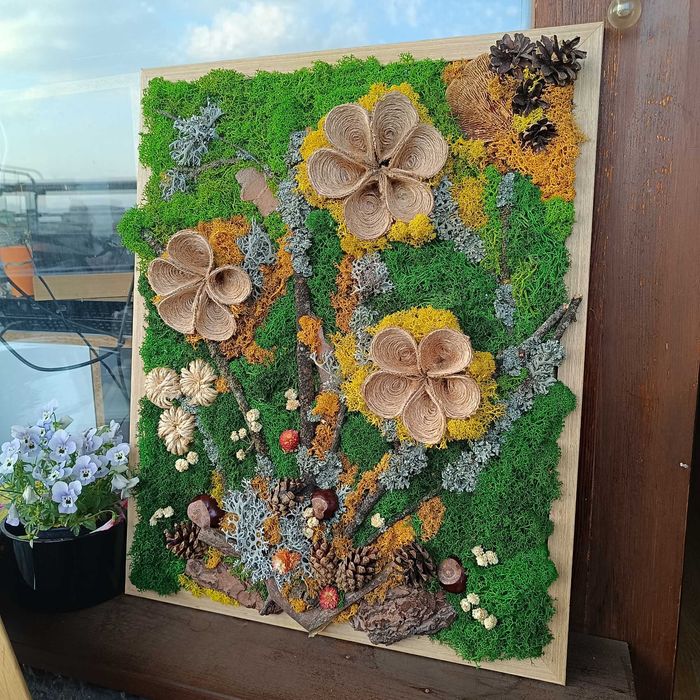 Ръчно изработени картини от скандинавски мъх и естествени материали